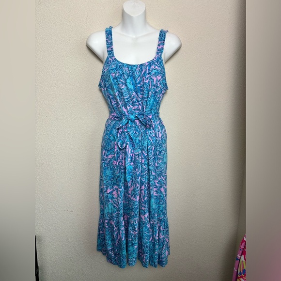 Lilly Pulitzer Collins Knee Length Midi Dress in Bermuda Blue You Grow Girl S - Picture 4 of 11